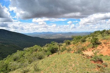Scenic mountain landscapes in rural Uganda seen from Namanga Hills, Kenya