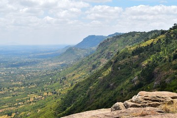 Scenic mountain landscapes against sky in rural Kenya