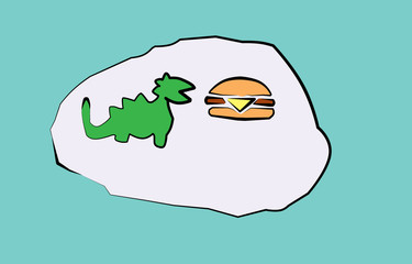 Dinosaur and burger is a wall stone painting