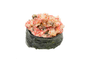 Close up of gunkan maki with caviar.