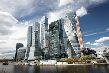 Fototapeta na wymiar Scyscrapers of Moscow city under blue sky