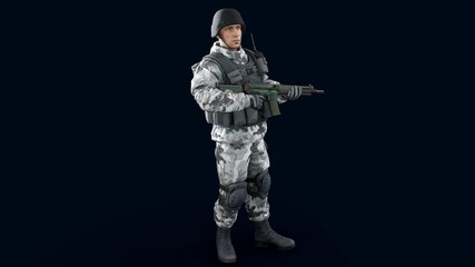 Male soldier 3d render, 3d model.