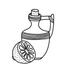 A pitcher of lemon is isolated on a white background. A vessel that looks like a scribbled bottle. Vector illustration