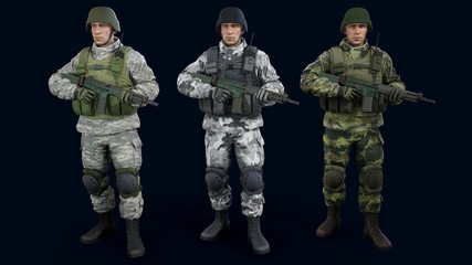 Male soldier 3d render, 3d model.