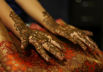 Indian bride showing her mehendi design
