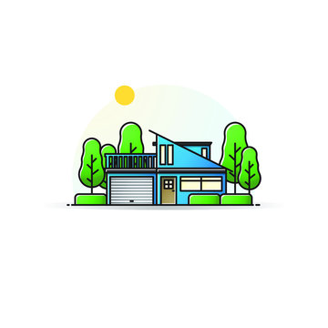 Modern Blue House flat design vector illustration