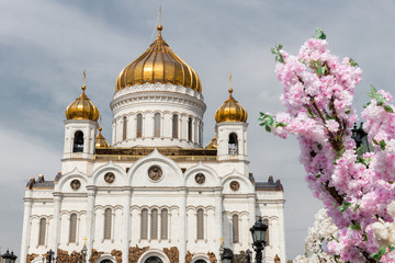 Cathedral of Christ the Saviour in Moscow, Russia. Russian church summer landscape. Moscow cathedral of Christ the Savior