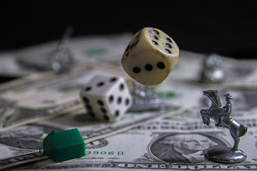two dice on a black background
