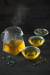 chinese traditional tea ceremony on black background 