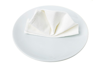 Empty white plate and cotton white napkin.