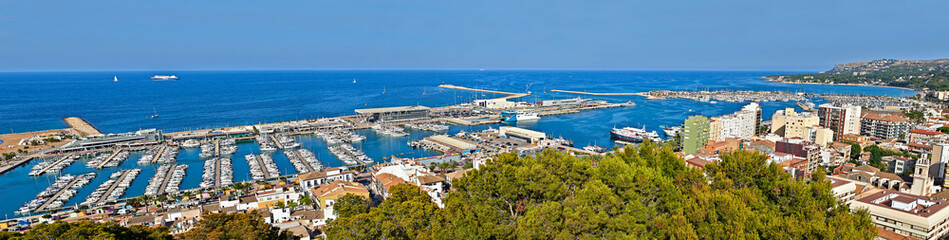 Fototapeta na wymiar Panoramic view on the port and Marina of Denia, Spain.