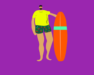 vector surfer illustration, vector people surfer, stylish man with surfer board, simple summer illustration with man and surferboard 