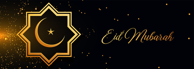eid mubarak golden islamic sparkle banner design