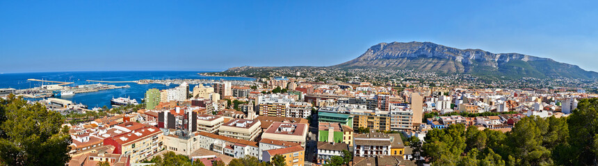 Fototapeta na wymiar Panoramic view on the port and Montgo of Denia, Spain.