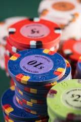 Gambling chips on a gaming table