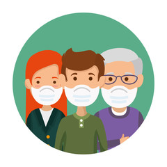 members family using face mask in frame circular vector illustration design