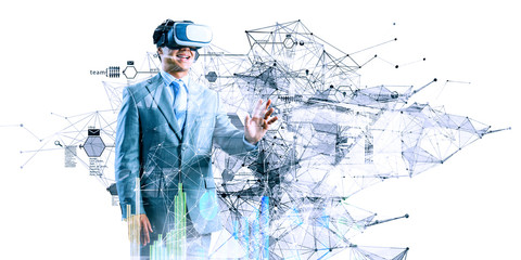 Businessman in VR glasses . Mixed media