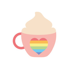 pride concept, coffee cup with pride heart icon, flat style