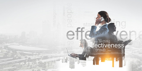 Business people and technology . Mixed media