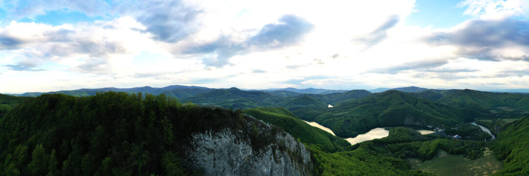 Aerial view of sunset Sivec mountains in Slovakia
