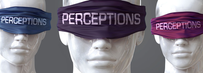 Fototapeta Perceptions can blind our views and limit perspective - pictured as word Perceptions on eyes to symbolize that Perceptions can distort perception of the world, 3d illustration obraz