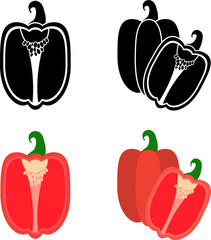 Bell pepper cut half vegetable vector icon set