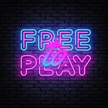 Free to Play Neon Text Vector. Play Game neon sign, design template, modern trend design, night signboard, night bright advertising, light banner, light art. Vector illustration