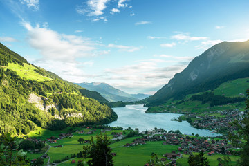 Aerial view on Lungernsee lake, Switzerland, Europe