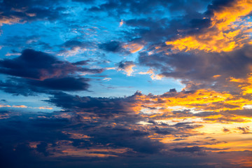 Naklejka na ściany i meble panorama vivid sky.Panorama of a twilight sunset and colorful clouds - sunlight with dramatic cloud.
