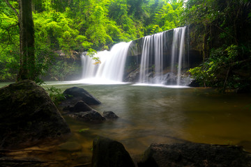 Amazing beautiful waterfalls in deep forest.Huai luang Great waterfall and beautiful at Ubon Ratchathani province Thailand,ASIA.