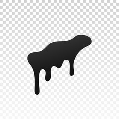 Drip paint. Ink stain. Drop melt liquid isolated on white transparent background. Splash of chocolate, oil, blood. Black splatter syrup, candy sauce, caramel. Color easy to edit. Vector illustration
