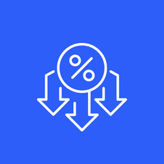 percent down, rate reducing line vector icon