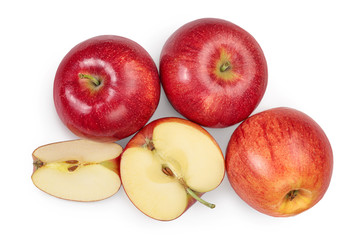 Naklejka na ściany i meble Red apple with half isolated on white background with clipping path and full depth of field. Top view. Flat lay.