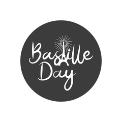 Bastille day design with eiffel tower and fireworks, block silhouette style