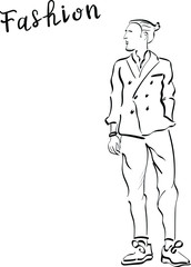 Fashion man, sketch, vector isolated design elements on white background. Concept for logo, cards, print  