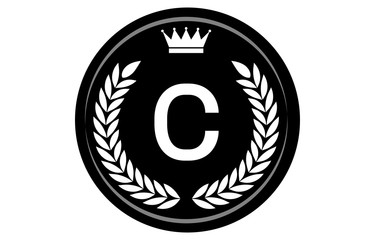 白黒のアルファベットメダルのベクターイラスト C