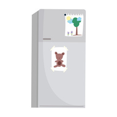 fridge with drawings stickers appliance isolated icon design