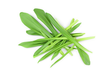 Naklejka premium Ramson leaves isolated on white background with clipping path and full depth of field, Top view. Flat lay