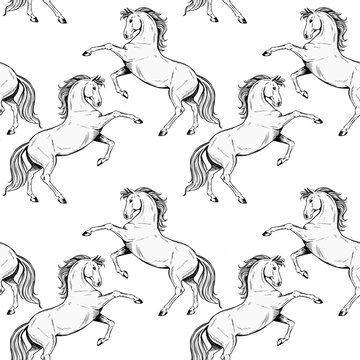 Vector black rearing horse seamless pattern a