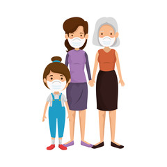 mother with grandmother and daughter using face mask vector illustration design