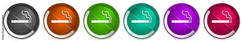 Poster Cigarette icon set, silver metallic chrome border vector web buttons in 6 colors options for webdesign