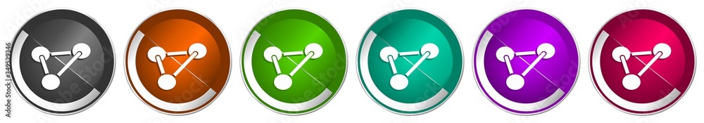 Poster Chemistry icon set, silver metallic chrome border vector web buttons in 6 colors options for webdesign