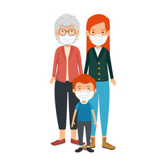 Obraz premium mother with grandmother and son using face mask vector illustration design
