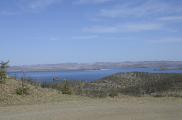 Lake Baikal and mountains in may