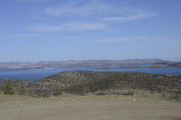Lake Baikal and mountains in may