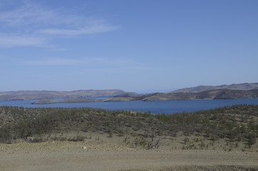Lake Baikal and mountains in may