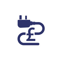 electricity costs icon with uk electric plug on white