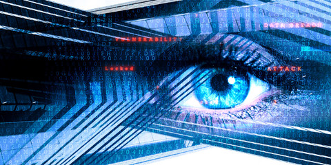 Close up of woman eye in process of scanning