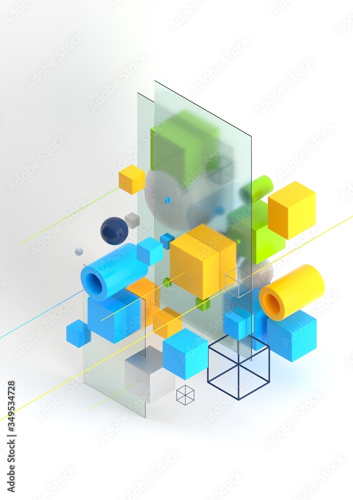 Leinwandbilder abstract 3d render visualization background, template modern composition of geometric shapes in isom