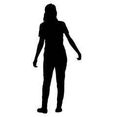 Silhouette of a walking girl on a white background